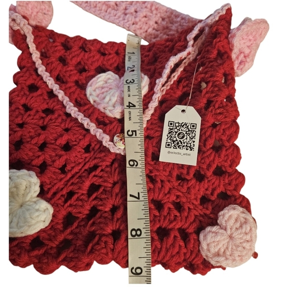 Handmade Granny Square Heart Crochet Handbag Valentine's Day Red Envelope Purse - Picture 14 of 16